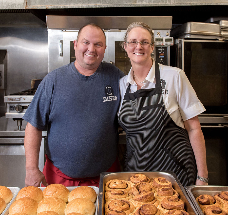 Tom and Cheryl with homemade goodies at their diner