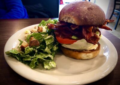 Burger and salad